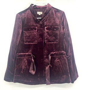 NWT Ann Taylor Loft Burgundy Crushed Velvet Button Front Jacket Women's Small